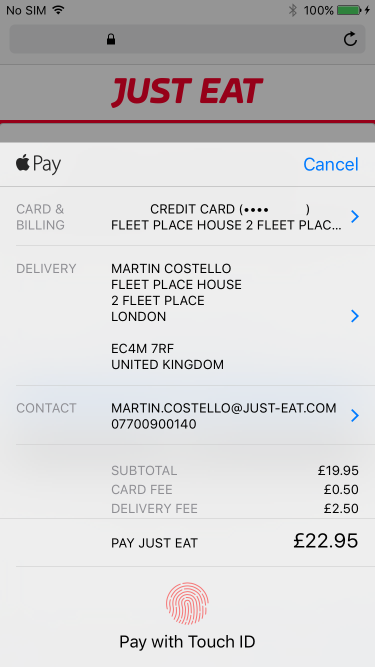 The Apple Pay payment sheet in iOS.
